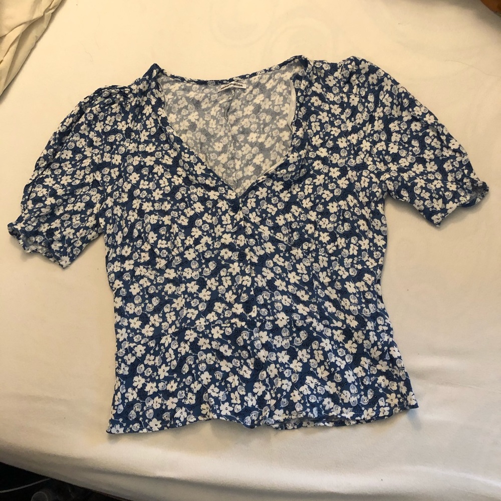 Reformation blue and white floral Ada top